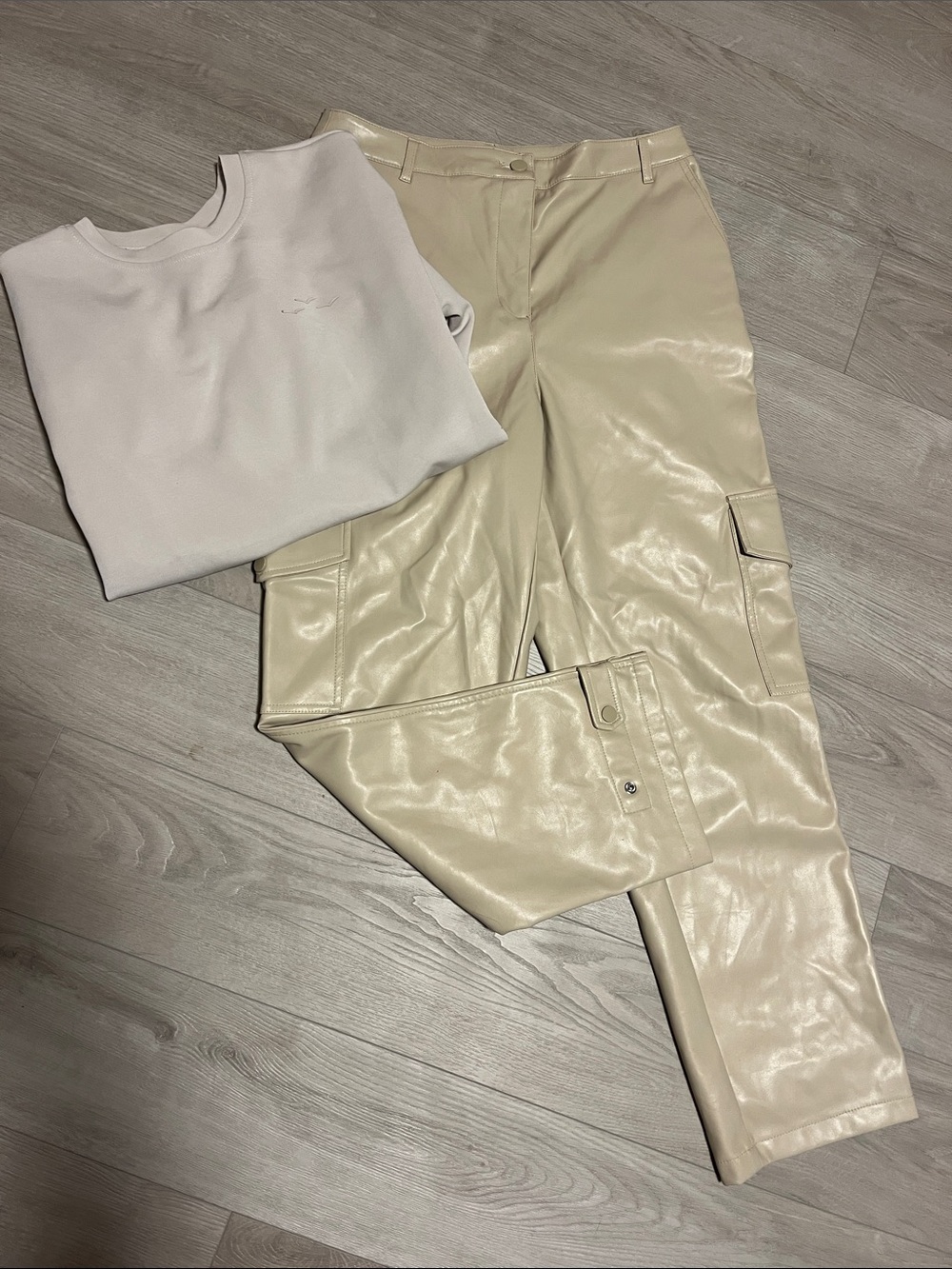 Lazy pants top and Cream Faux Leather Cargo Joggers
